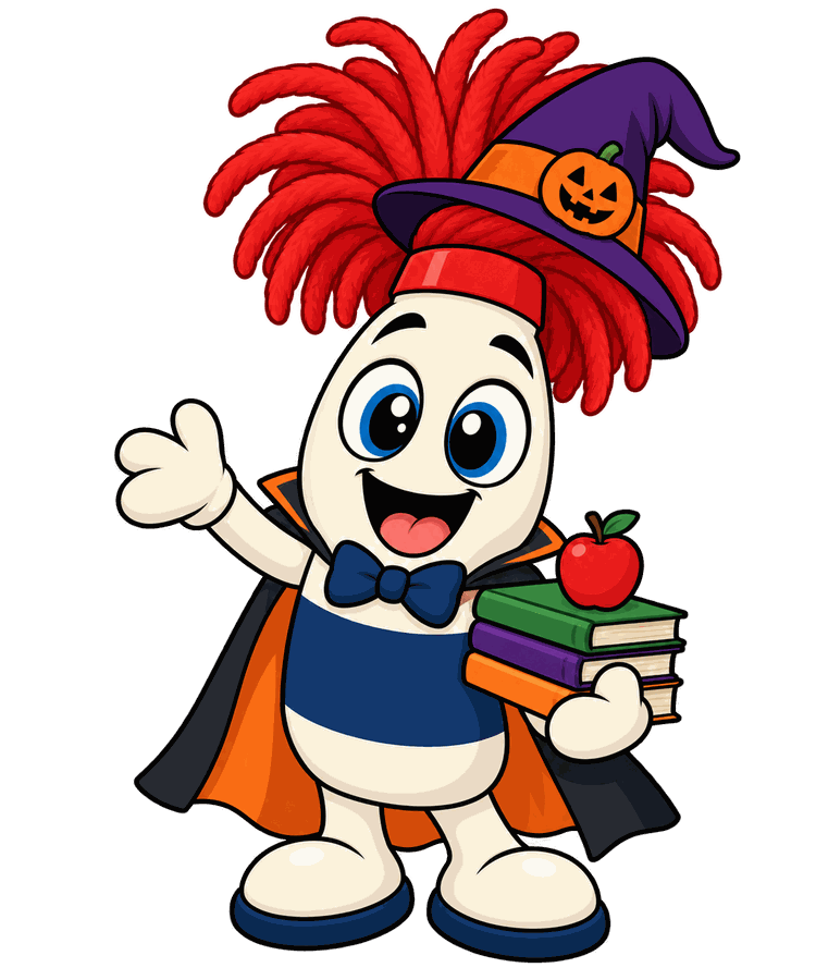 Dabby, the BingoCardGenerator mascot, dressed for Halloween
